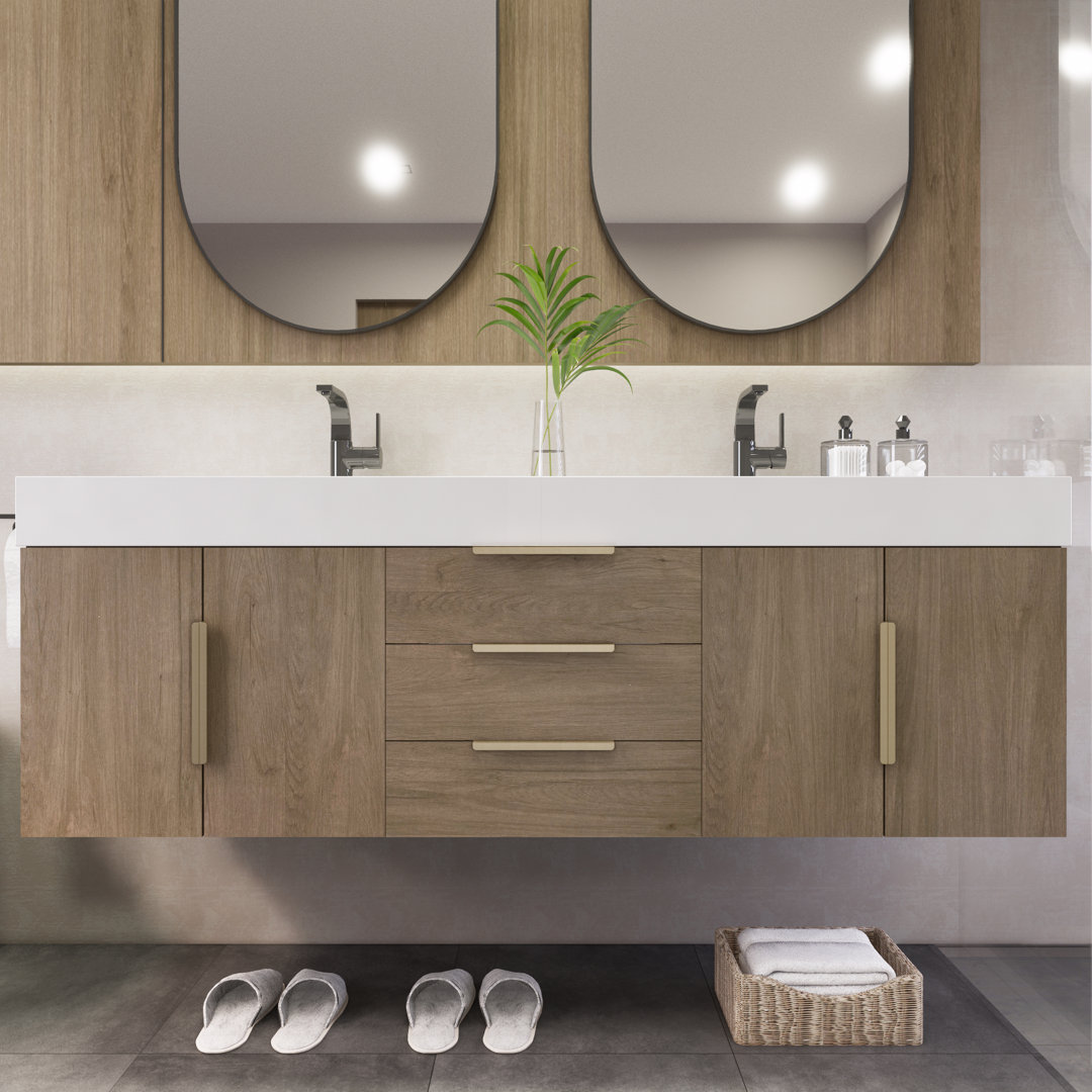 Gainesville 59'' Wall Mounted Double Bathroom Vanity with Reinforced Acrylic Vanity Top